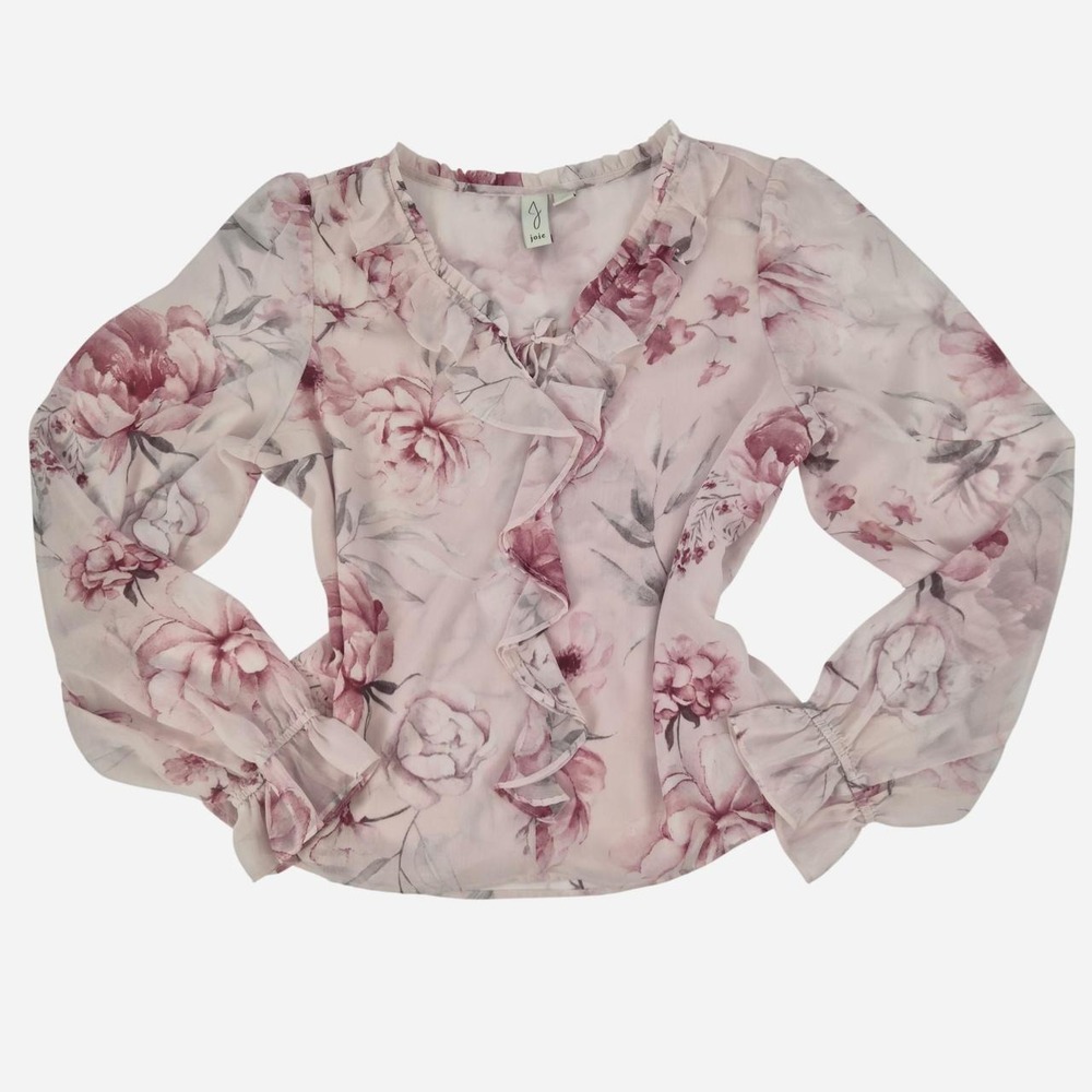 JOIE flowy pink dainty floral lightweight blouse with ruffles in size S